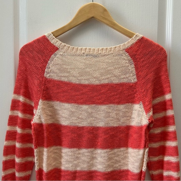 Ricki’s Sweater Lightweight Cotton Open Weave Coral Orange Stripes Size Small - Picture 7 of 14